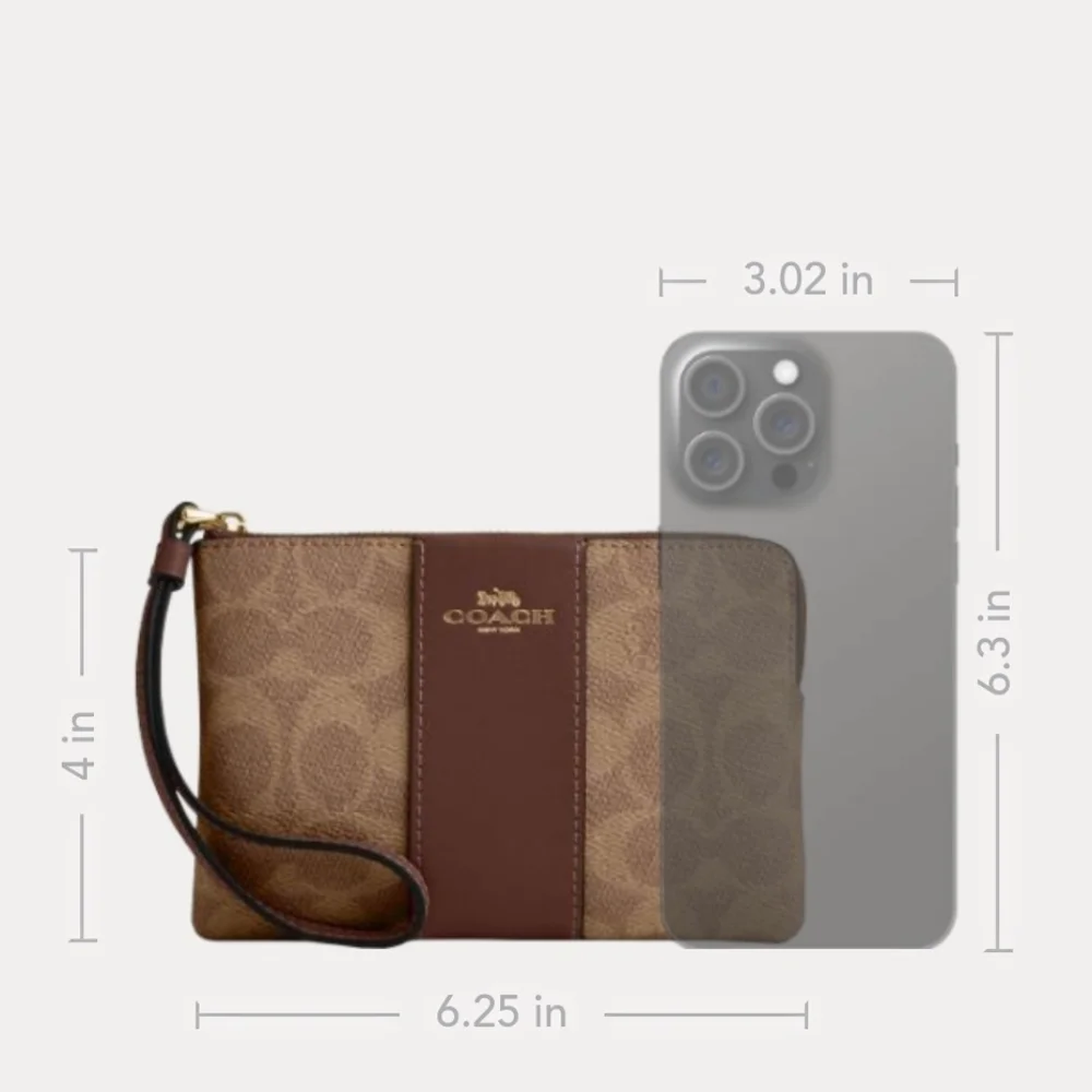 COACH Corner Zip Wristlet in Signature coated canvas, Brown NWT - Picture 8 of 12